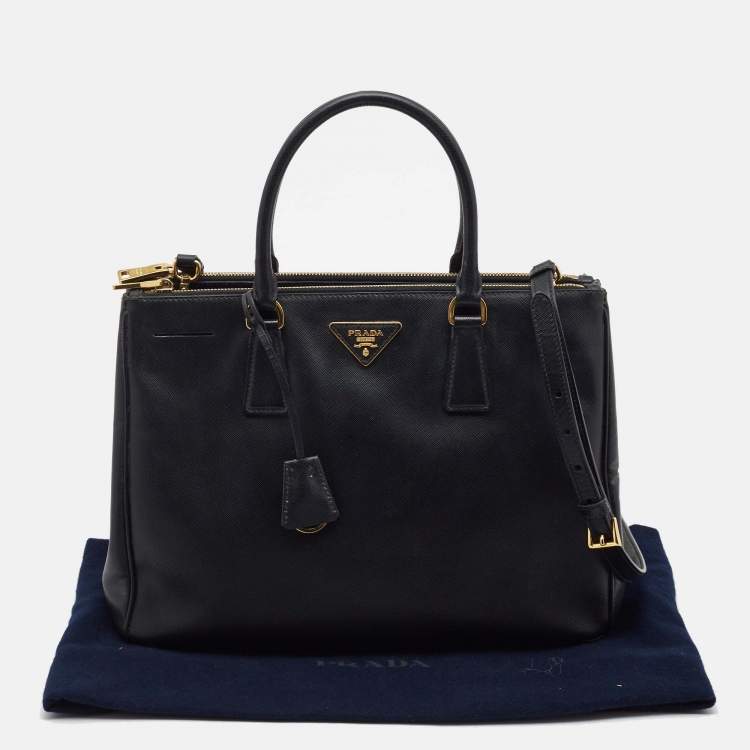 Pre Owned Prada Black Saffiano Lux Leather Medium Galleria Double Zip Tote