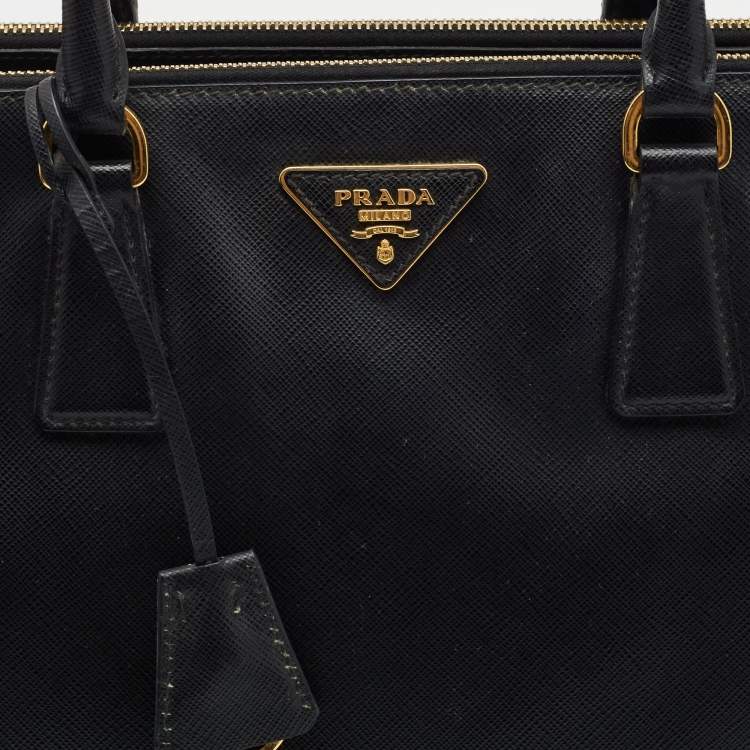 Pre Owned Prada Black Saffiano Lux Leather Medium Galleria Double Zip Tote