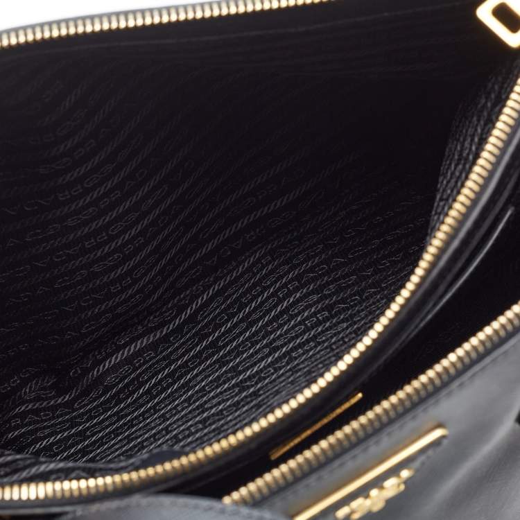 Pre Owned Prada Black Saffiano Lux Leather Medium Galleria Double Zip Tote