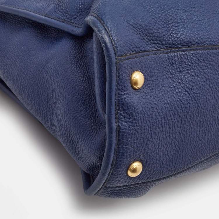 Pre Owned Prada Blue Vitello Phenix Leather Front Zip Satchel