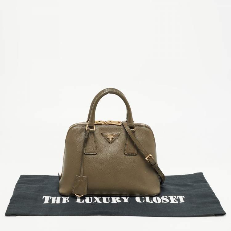 Pre Owned Prada Green Saffiano Lux Leather Small Promenade Satchel