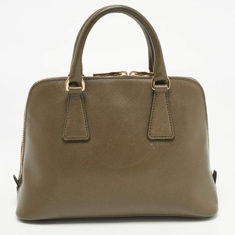 Pre Owned Prada Green Saffiano Lux Leather Small Promenade Satchel