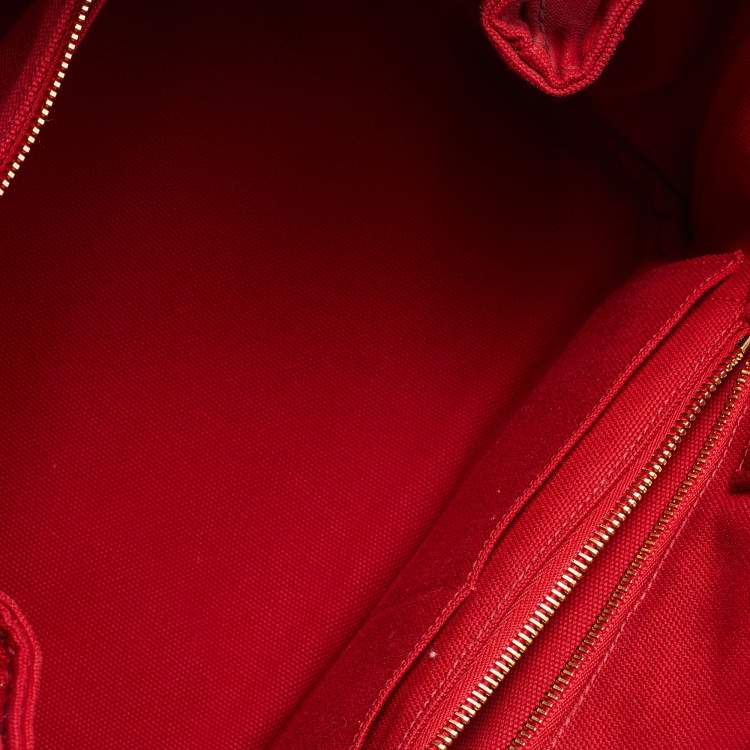 Pre Owned Prada Red Canapa Canvas Logo Print Shopper Tote