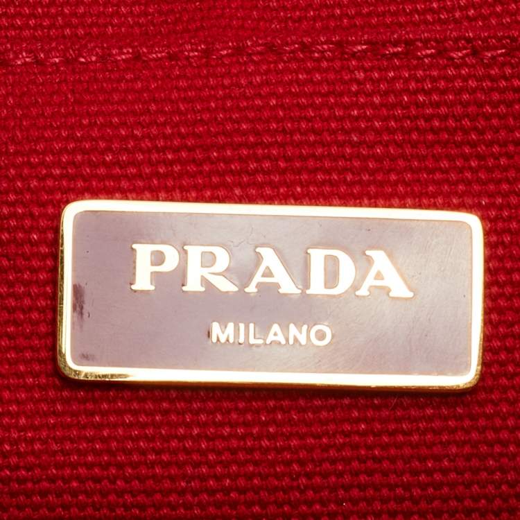 Pre Owned Prada Red Canapa Canvas Logo Print Shopper Tote