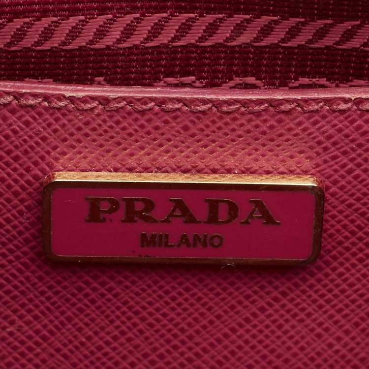 Pre Owned Prada Fuchsia Saffiano Lux Leather Mini Galleria Tote