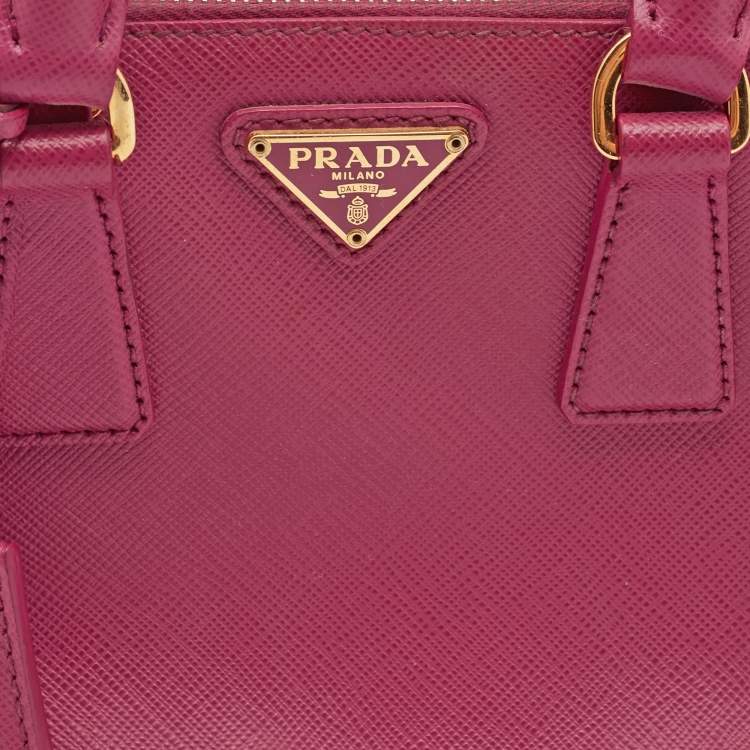 Pre Owned Prada Fuchsia Saffiano Lux Leather Mini Galleria Tote