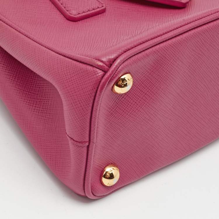 Pre Owned Prada Fuchsia Saffiano Lux Leather Mini Galleria Tote