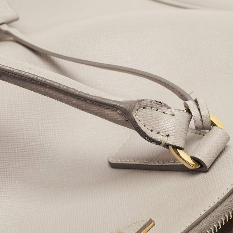 Pre Owned Prada Grey Saffiano Lux Leather Large Double Zip Tote