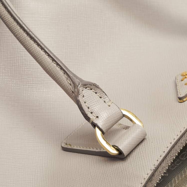 Pre Owned Prada Grey Saffiano Lux Leather Large Double Zip Tote