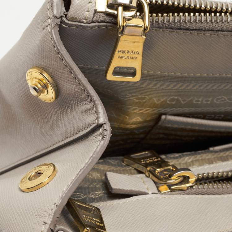 Pre Owned Prada Grey Saffiano Lux Leather Large Double Zip Tote