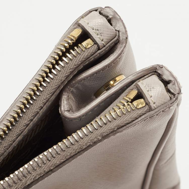 Pre Owned Prada Grey Saffiano Lux Leather Large Double Zip Tote