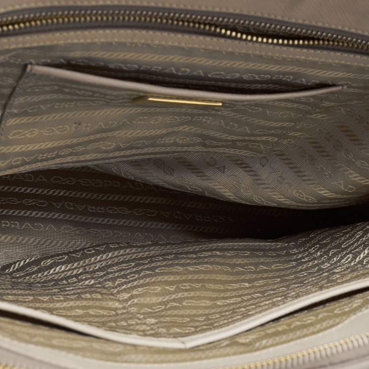 Pre Owned Prada Grey Saffiano Lux Leather Large Double Zip Tote