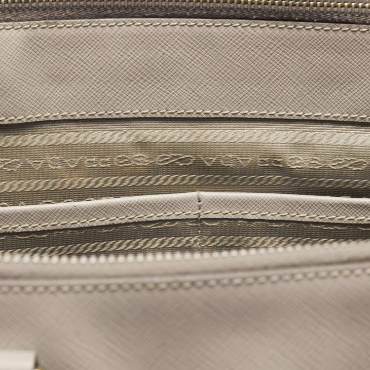 Pre Owned Prada Grey Saffiano Lux Leather Large Double Zip Tote
