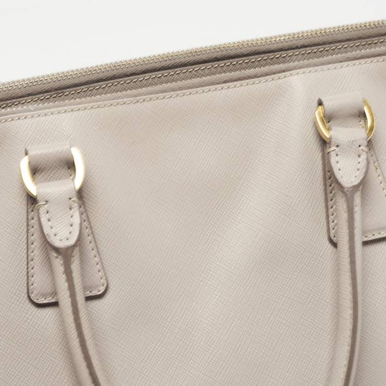 Pre Owned Prada Grey Saffiano Lux Leather Large Double Zip Tote