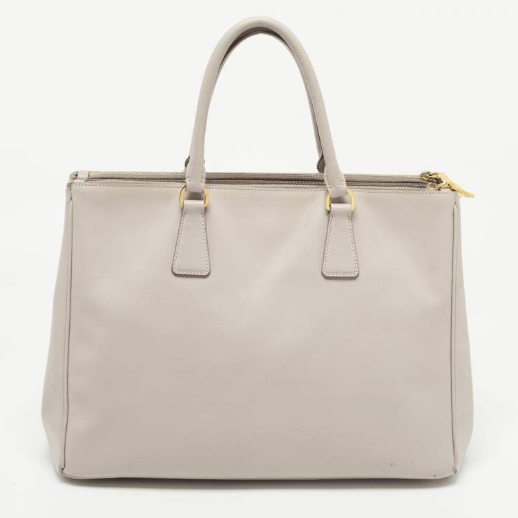 Pre Owned Prada Grey Saffiano Lux Leather Large Double Zip Tote