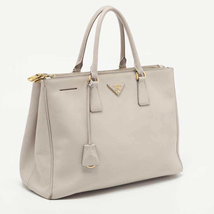 Pre Owned Prada Grey Saffiano Lux Leather Large Double Zip Tote