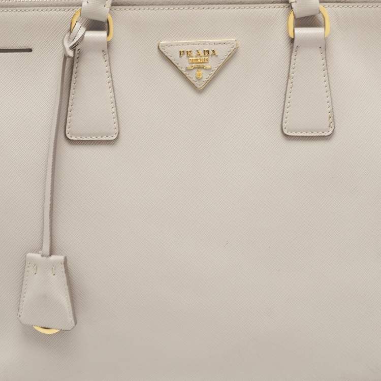 Pre Owned Prada Grey Saffiano Lux Leather Large Double Zip Tote