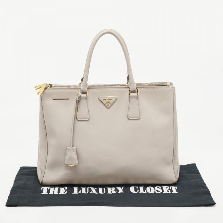 Pre Owned Prada Grey Saffiano Lux Leather Large Double Zip Tote