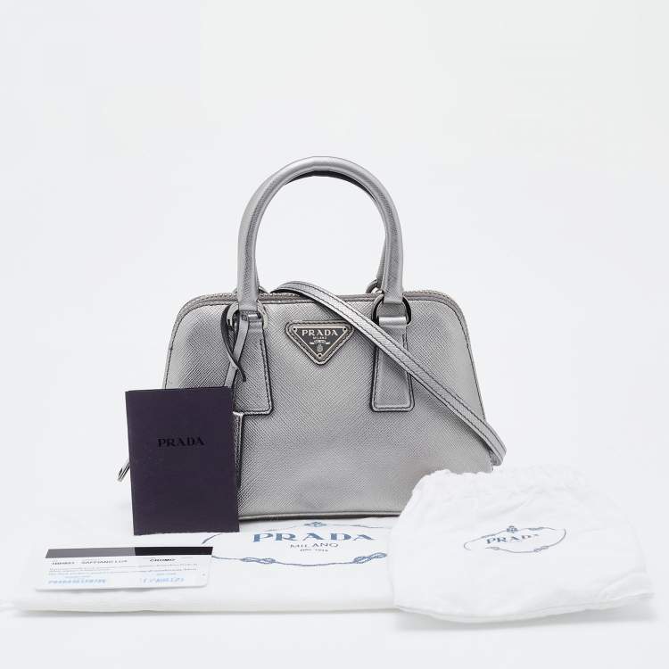 Pre Owned Prada Silver Leather Mini Promenade Satchel