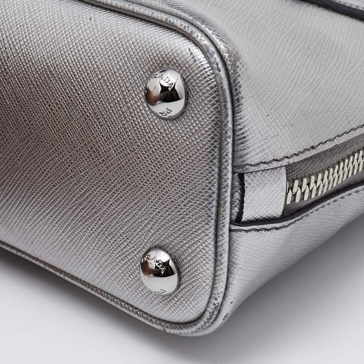 Pre Owned Prada Silver Leather Mini Promenade Satchel