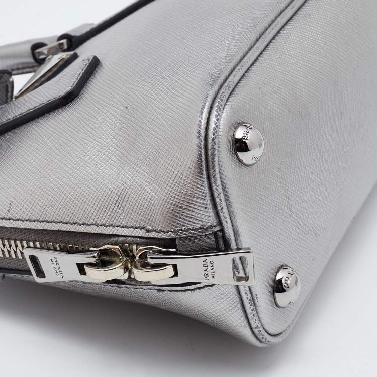 Pre Owned Prada Silver Leather Mini Promenade Satchel