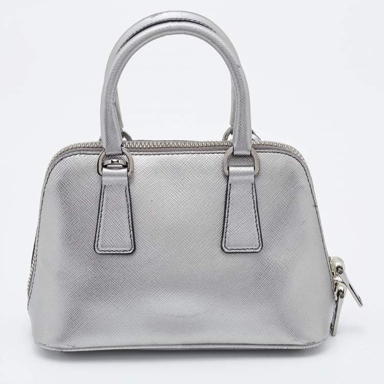 Pre Owned Prada Silver Leather Mini Promenade Satchel