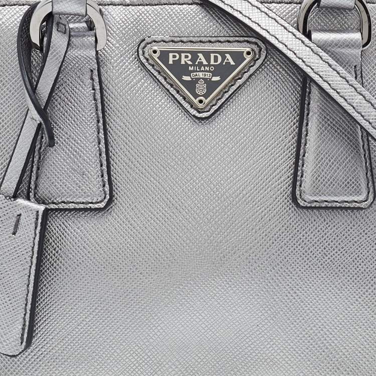 Pre Owned Prada Silver Leather Mini Promenade Satchel
