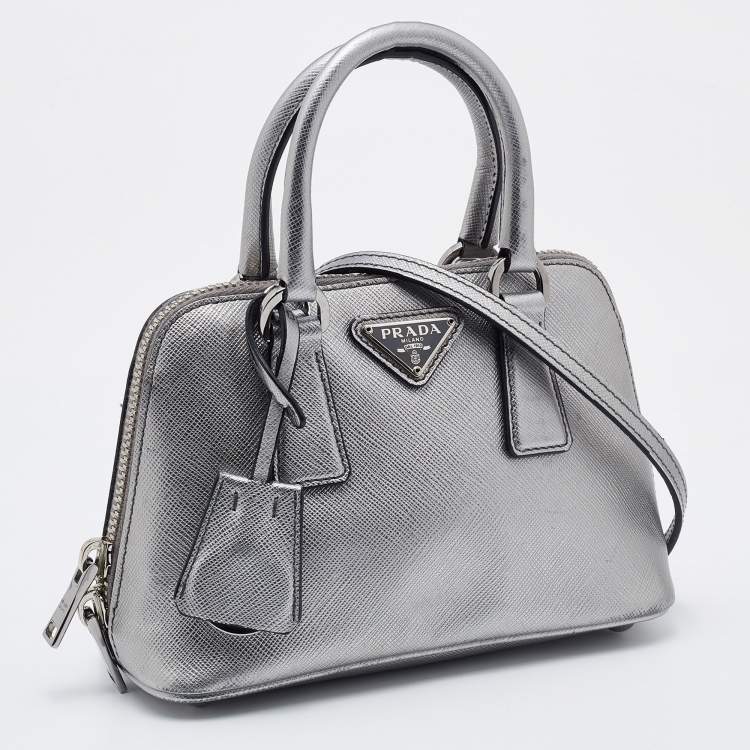 Pre Owned Prada Silver Leather Mini Promenade Satchel