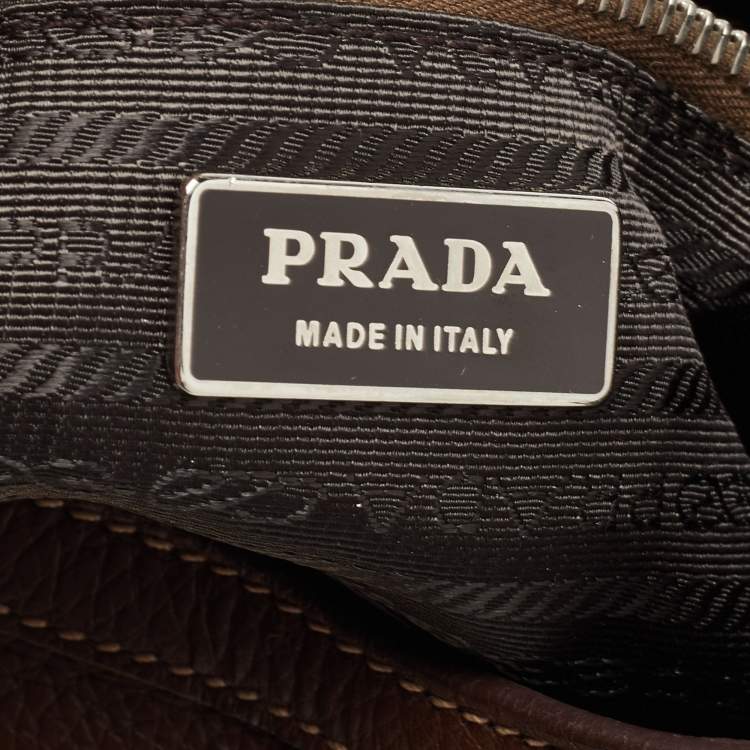 Pre Owned Prada Dark Brown Vitello Daino Leather Pushlock Flap Hobo