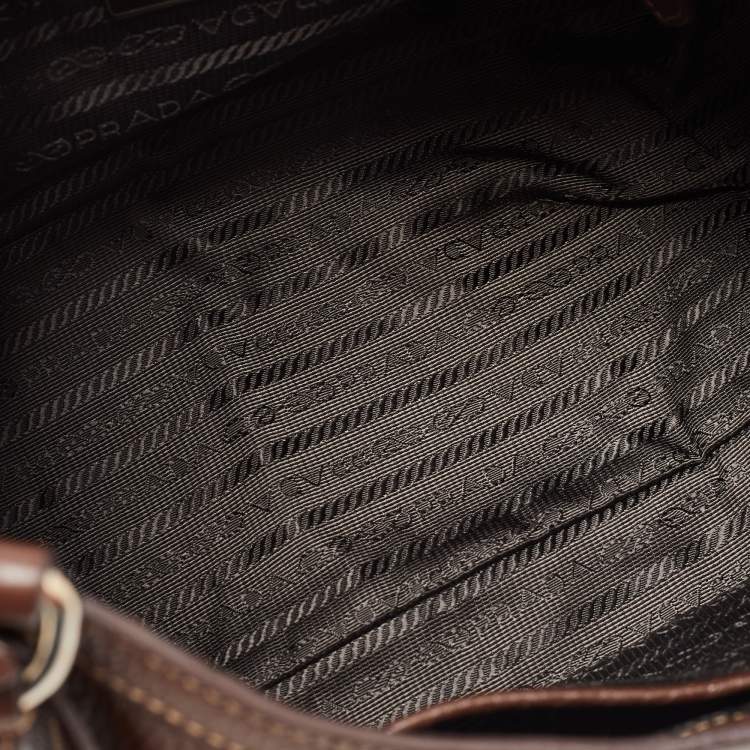 Pre Owned Prada Dark Brown Vitello Daino Leather Pushlock Flap Hobo