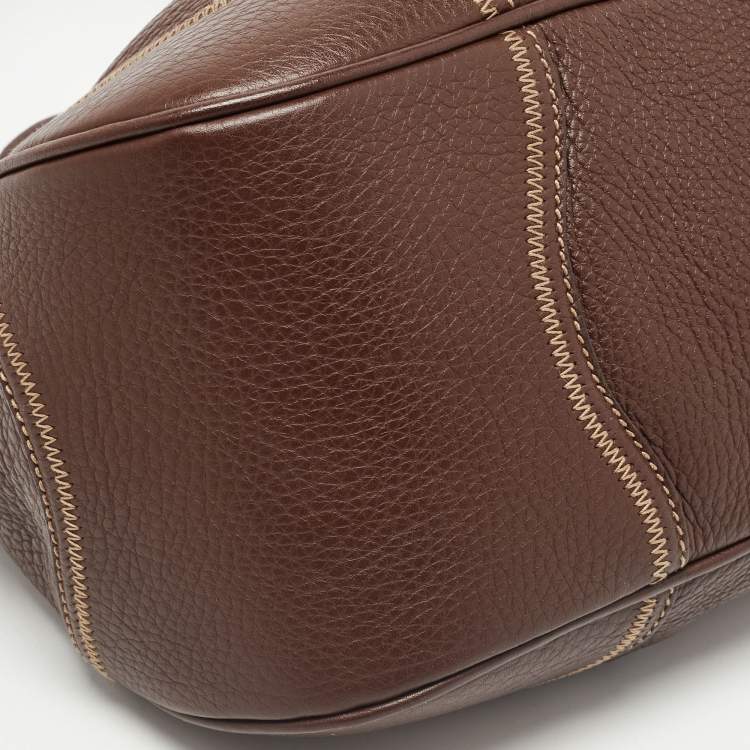 Pre Owned Prada Dark Brown Vitello Daino Leather Pushlock Flap Hobo