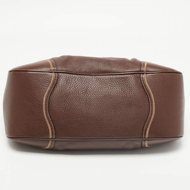 Pre Owned Prada Dark Brown Vitello Daino Leather Pushlock Flap Hobo