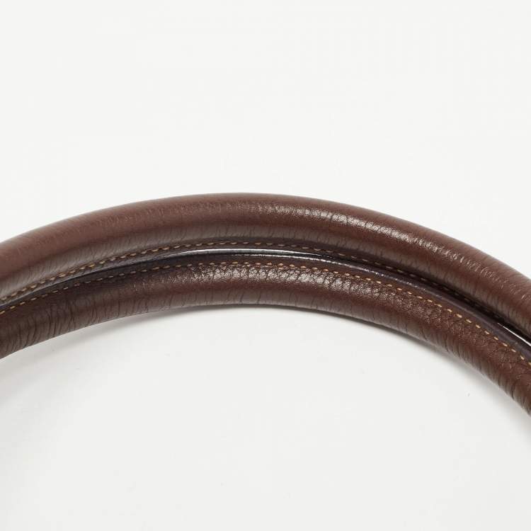 Pre Owned Prada Dark Brown Vitello Daino Leather Pushlock Flap Hobo