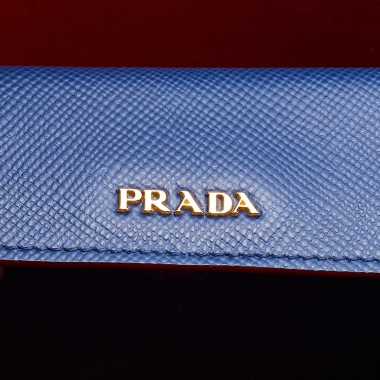 Pre Owned Prada Blue Saffiano Cuir Leather Medium Double Handle Tote