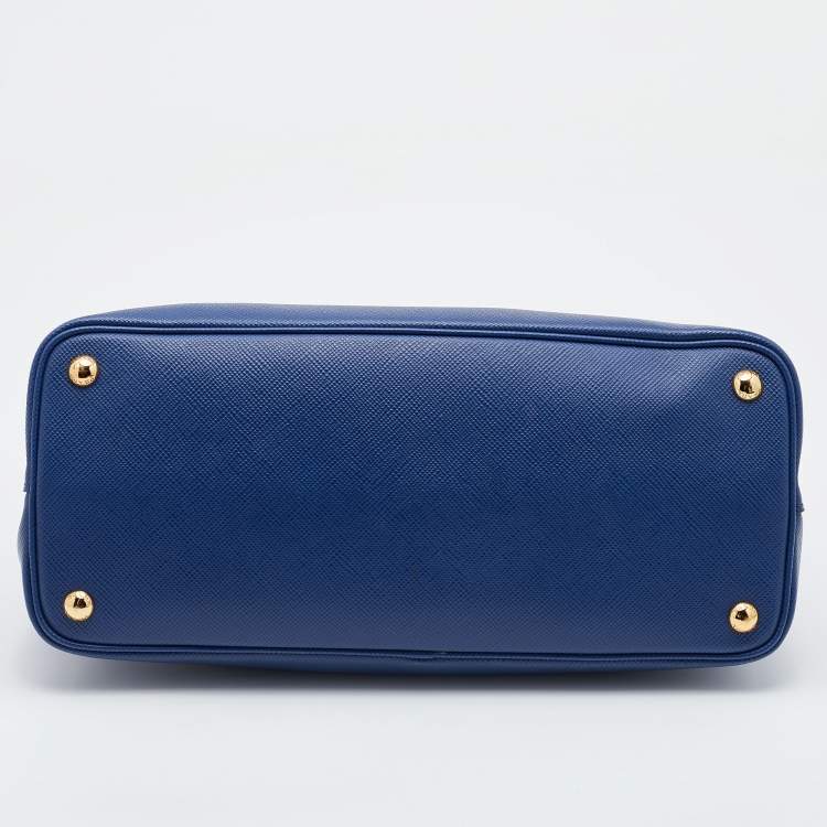 Pre Owned Prada Blue Saffiano Cuir Leather Medium Double Handle Tote