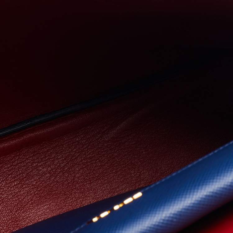 Pre Owned Prada Blue Saffiano Cuir Leather Medium Double Handle Tote