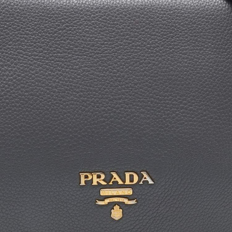 Pre Owned Prada Grey Leather Flap Crossbody Bag