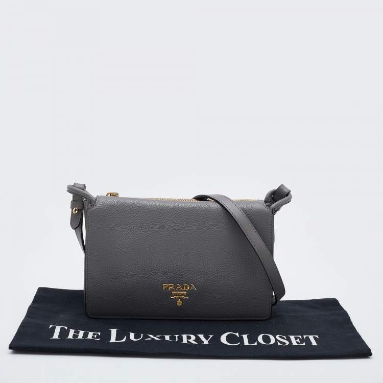 Pre Owned Prada Grey Leather Flap Crossbody Bag