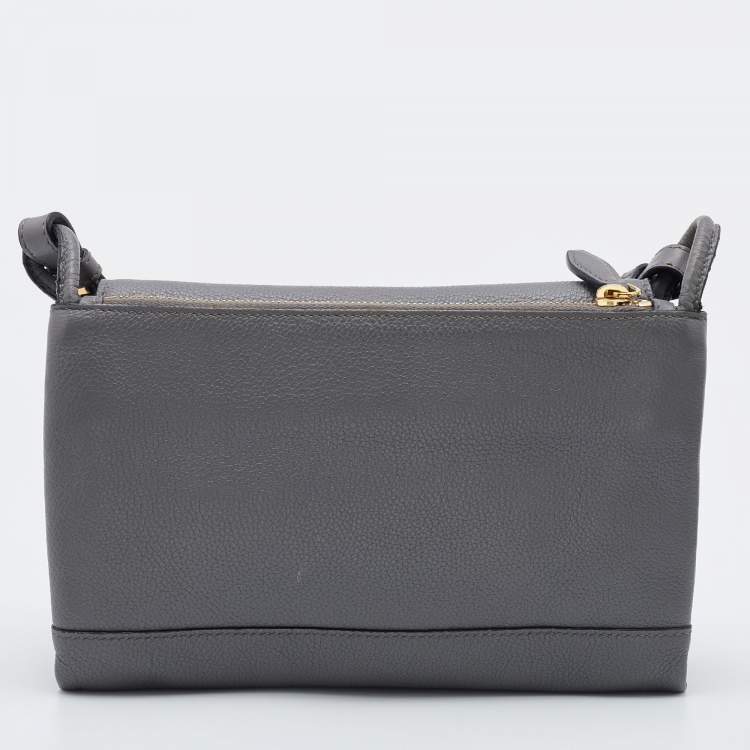 Pre Owned Prada Grey Leather Flap Crossbody Bag