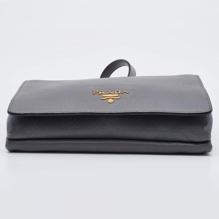 Pre Owned Prada Grey Leather Flap Crossbody Bag