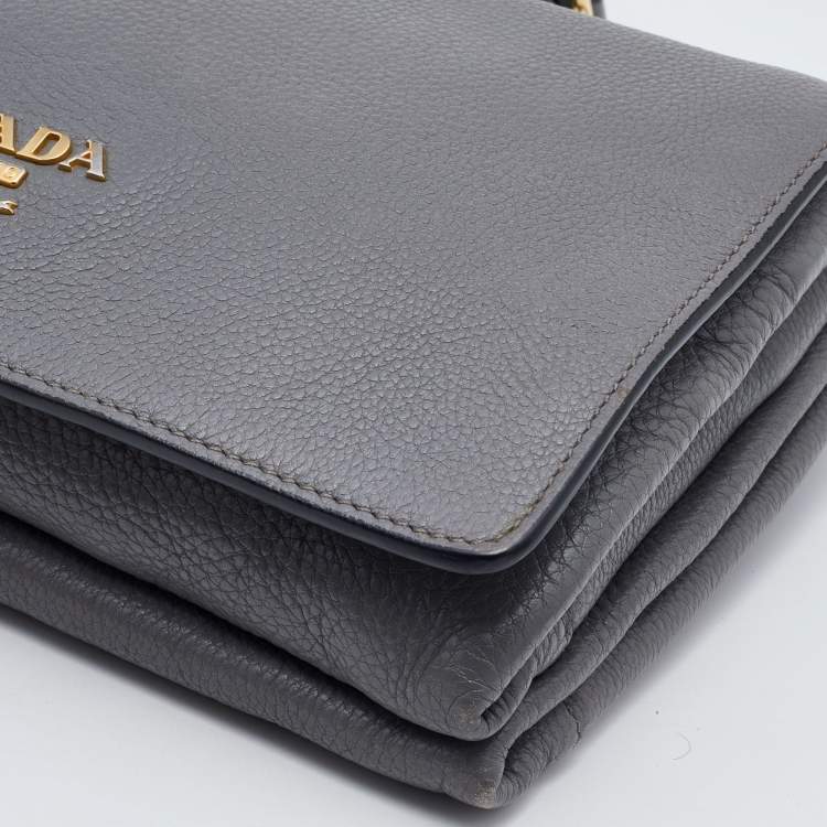 Pre Owned Prada Grey Leather Flap Crossbody Bag