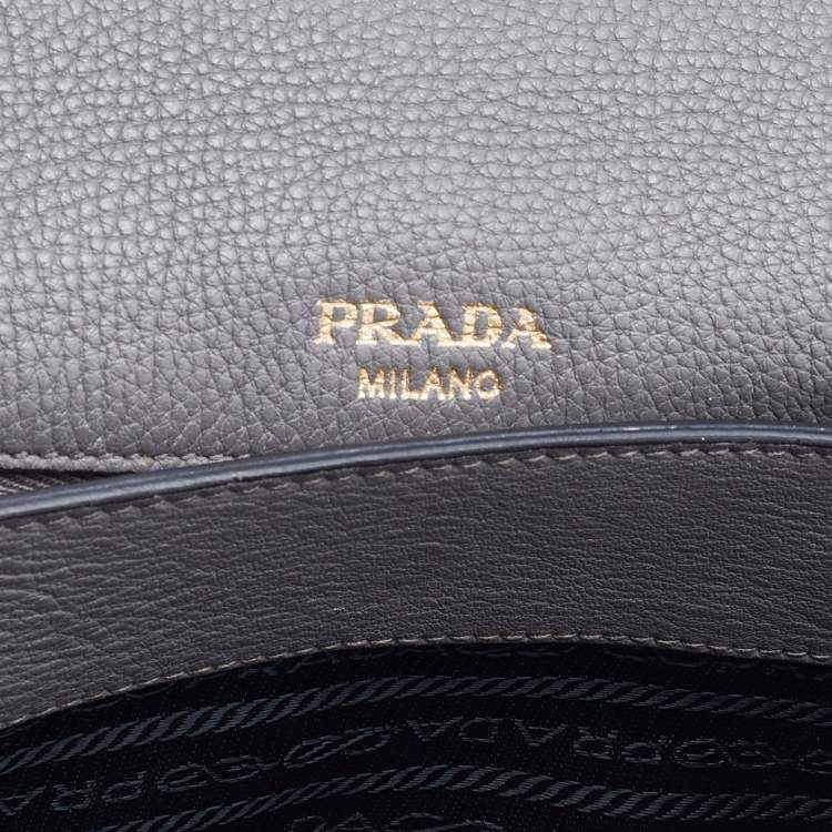 Pre Owned Prada Grey Leather Flap Crossbody Bag