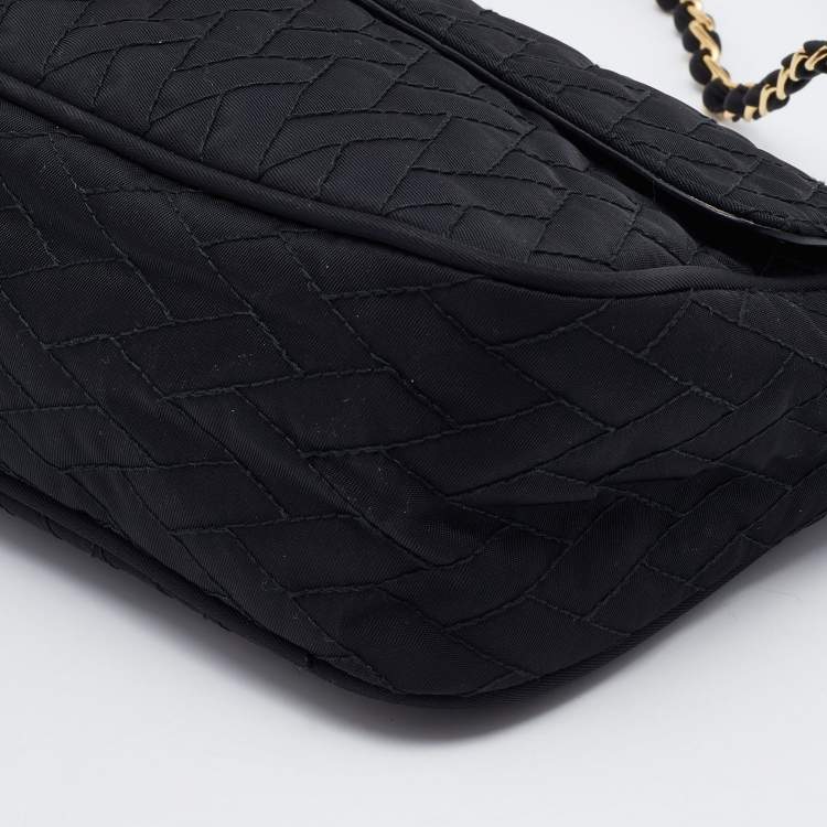 Pre Owned Prada Black Quilted Nylon Pushlock Shoulder Bag