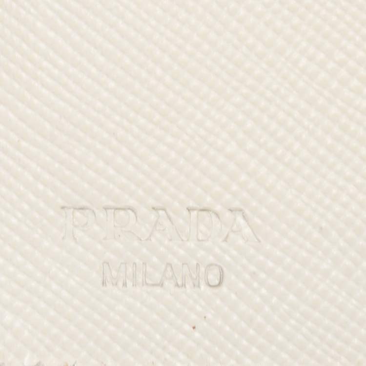 Pre Owned Prada White Nylon Logo Flap Compact Wallet