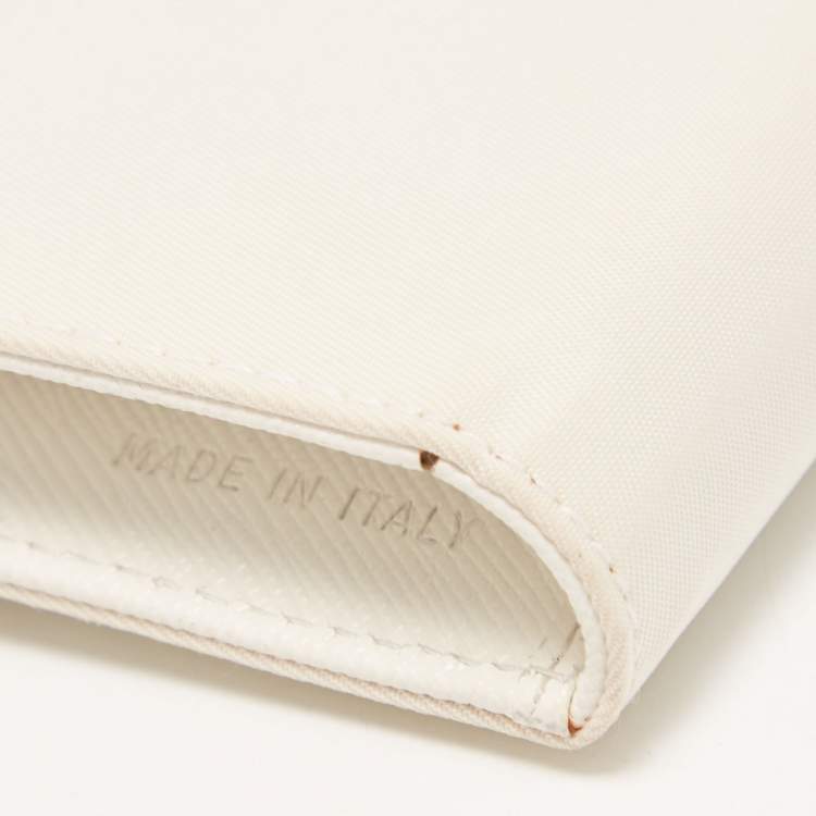 Pre Owned Prada White Nylon Logo Flap Compact Wallet