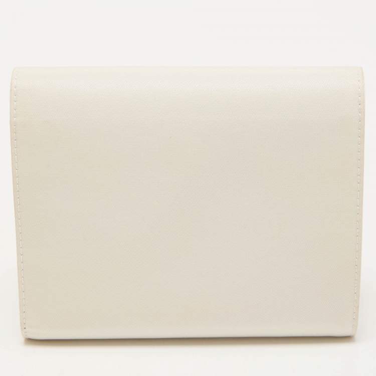 Pre Owned Prada White Nylon Logo Flap Compact Wallet