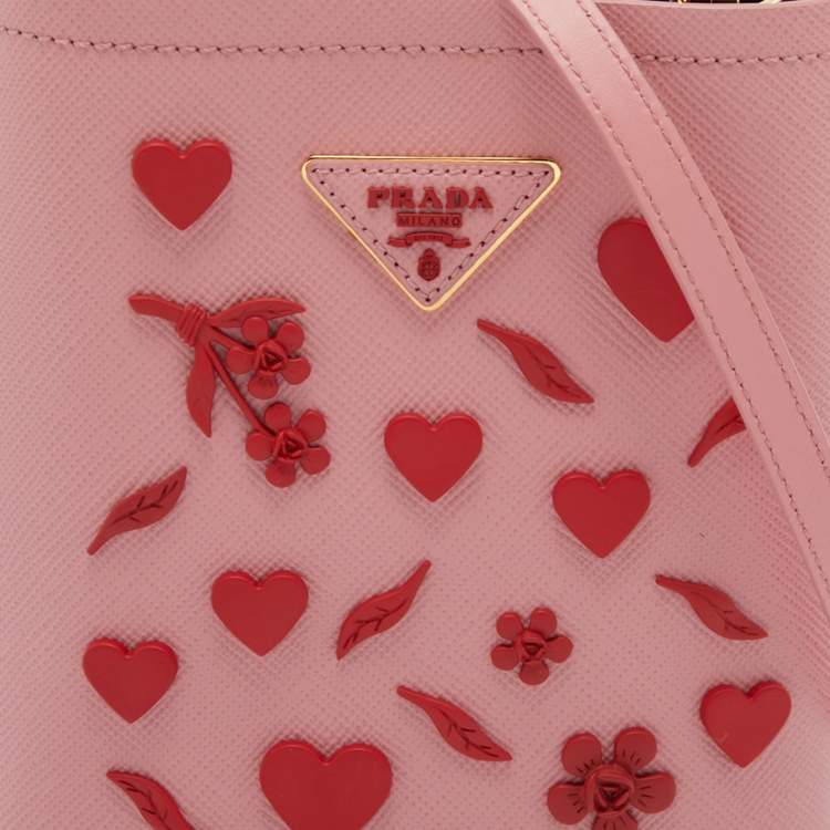 Pre Owned Prada Pink Saffiano Leather Small Embellished Panier Bag