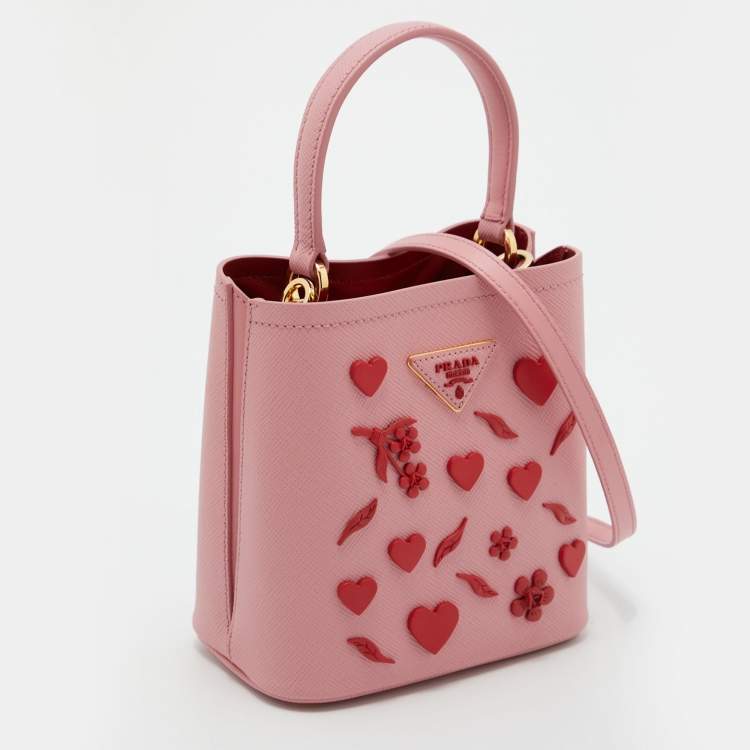 Pre Owned Prada Pink Saffiano Leather Small Embellished Panier Bag