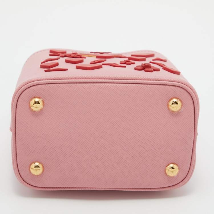 Pre Owned Prada Pink Saffiano Leather Small Embellished Panier Bag