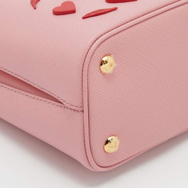 Pre Owned Prada Pink Saffiano Leather Small Embellished Panier Bag